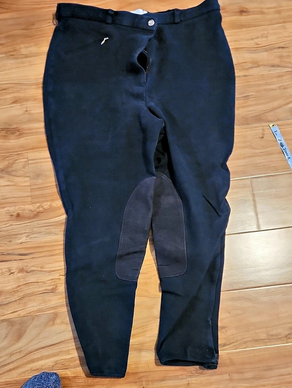 TuffRider Front Zip Knee Patch Breeches Black Size 38r Riding Breeches